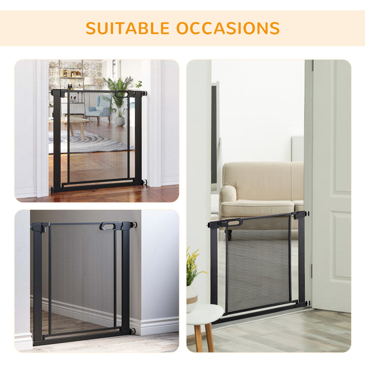 PawHut Pressure Fit Safety Gate for Doors and Stairs, Dog Gate with Auto Close, Pet Barrier for Hallways, with Double Locking Openings 75-82 cm Black