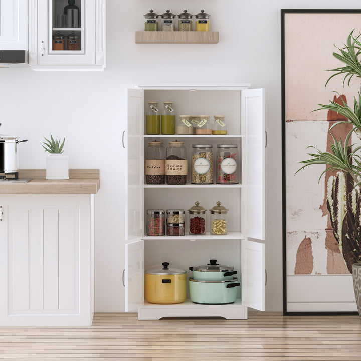 Accent Floor Storage Cabinet Kitchen Pantry with Adjustable Shelves and 2 Lower Doors, White