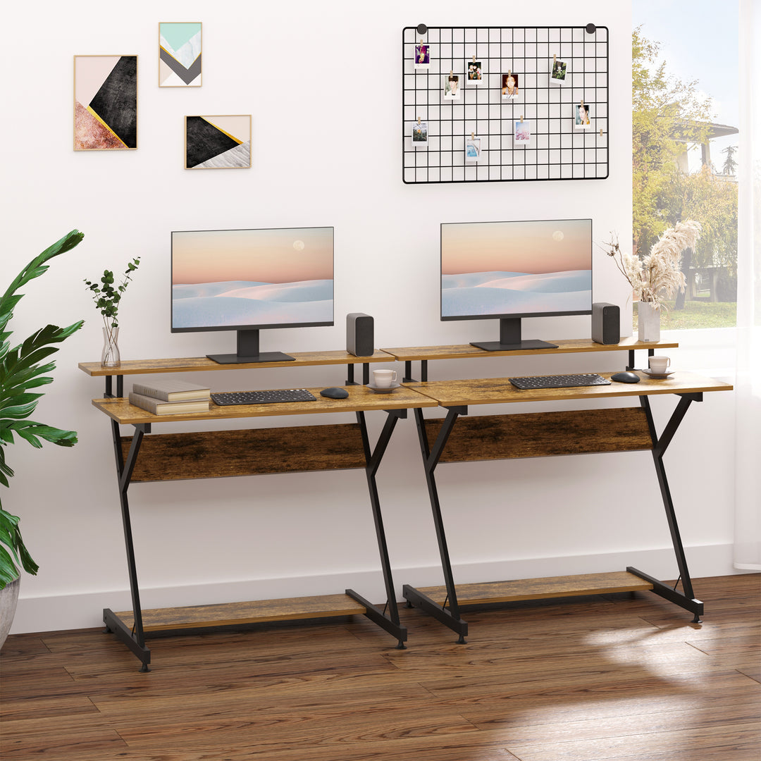 Compact Small Computer PC Table, R Shape Desk with Monitor Shelf and Storage for Home Office, Gaming, Study,100cm, Brown