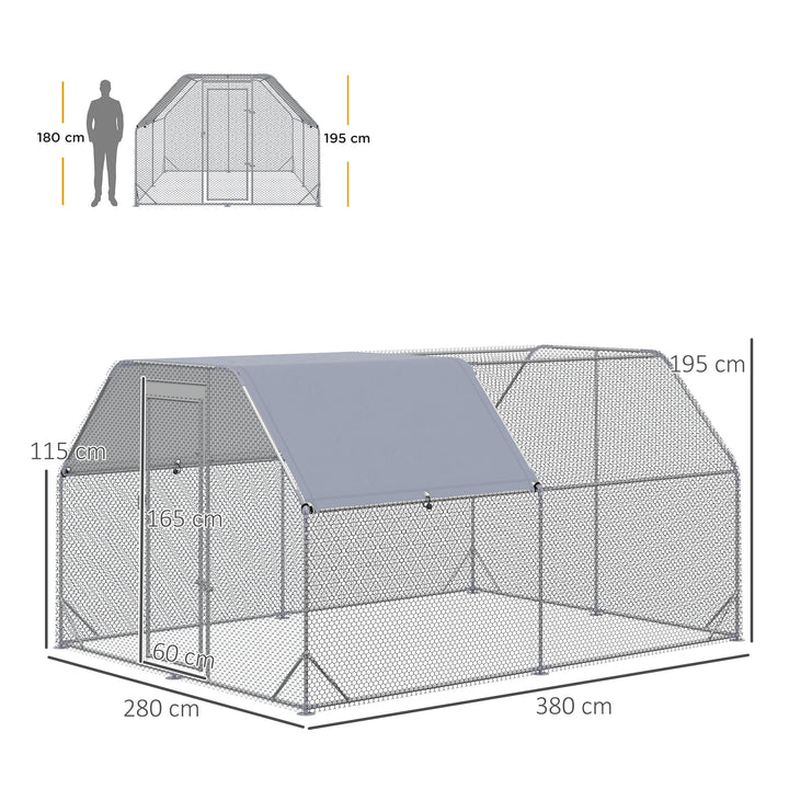 Chicken Run with Roof, Walk In Chicken Coop for 10-12 Chickens, Hen House Duck Pen Outdoor, 380x280x195 cm