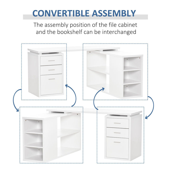 L-Shaped Computer Desk Home Office Corner Desk Study Workstation Table with Storage Shelves and Drawers, White