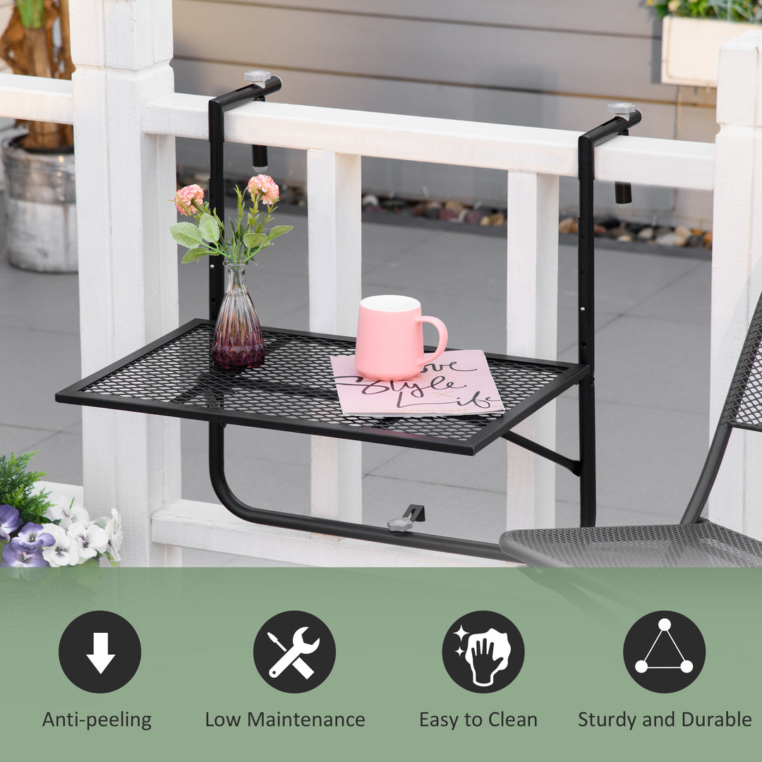 Balcony Hanging Table, Metal Wall Mount Desk, Adjustable Folding Balcony Deck Table for Patio and Garden, Black