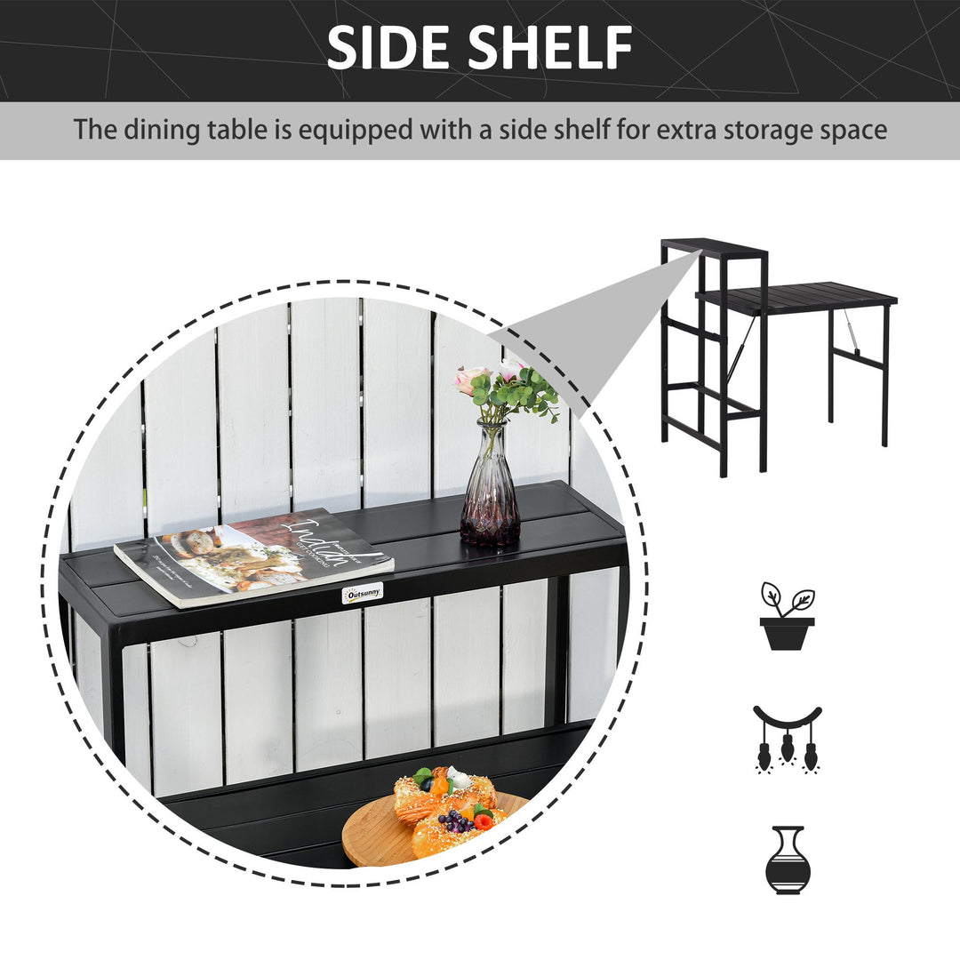 3 Pcs Folding Garden Furniture Set, Foldable Table and 2 Chairs Set w/ Side Shelf, Metal Frame, Indoor Outdoor Patio Balcony