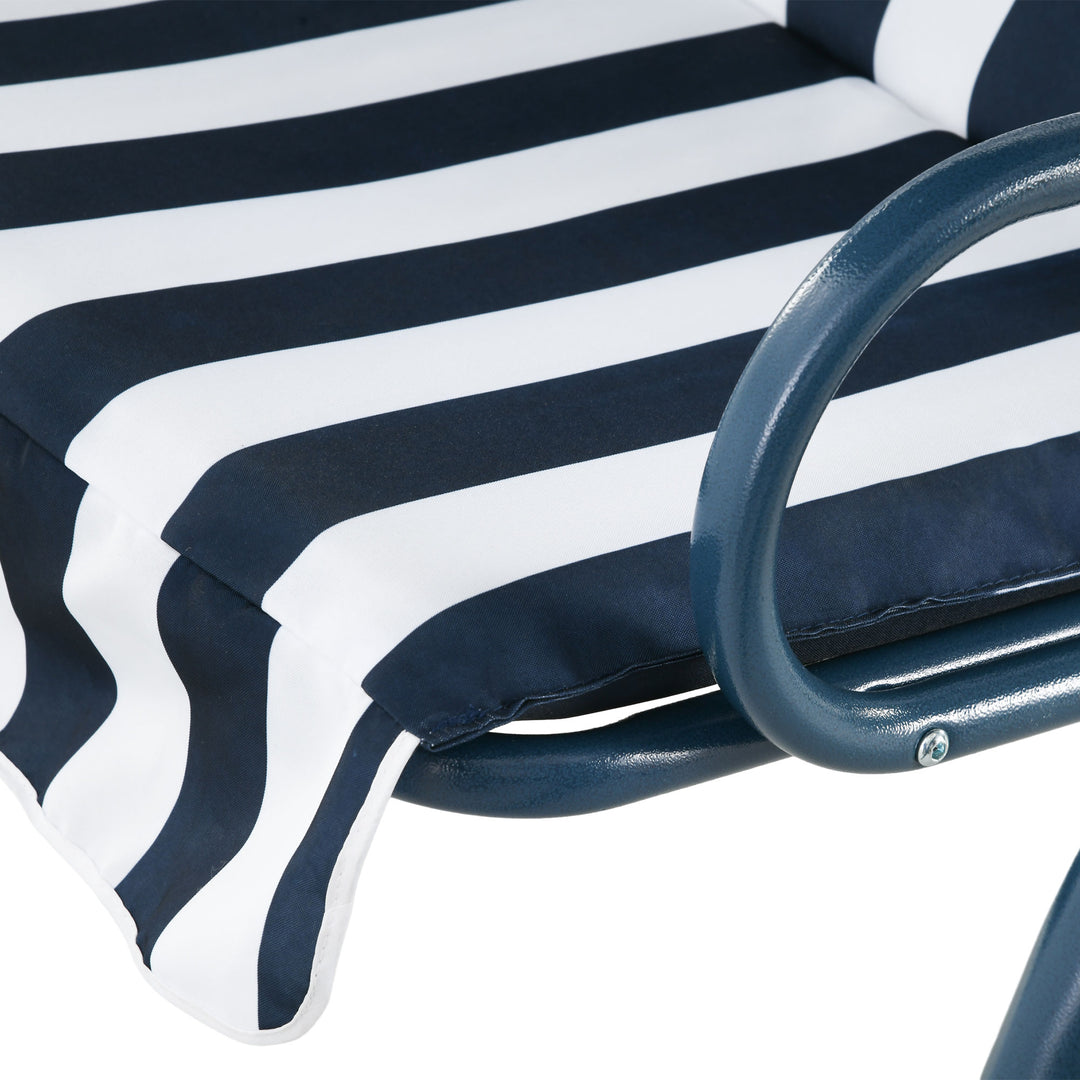 3 Seater Garden Swing Chair_ Outdoor Garden Bench with Adjustable Sun Cover and Metal Frame - Blue Stripes