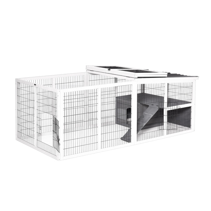 PawHut Indoor Outdoor Wooden Rabbit Hutch Small Animal Cage Rabbit Run Cover, with Hinge roof and Water-repellent Paint, Grey