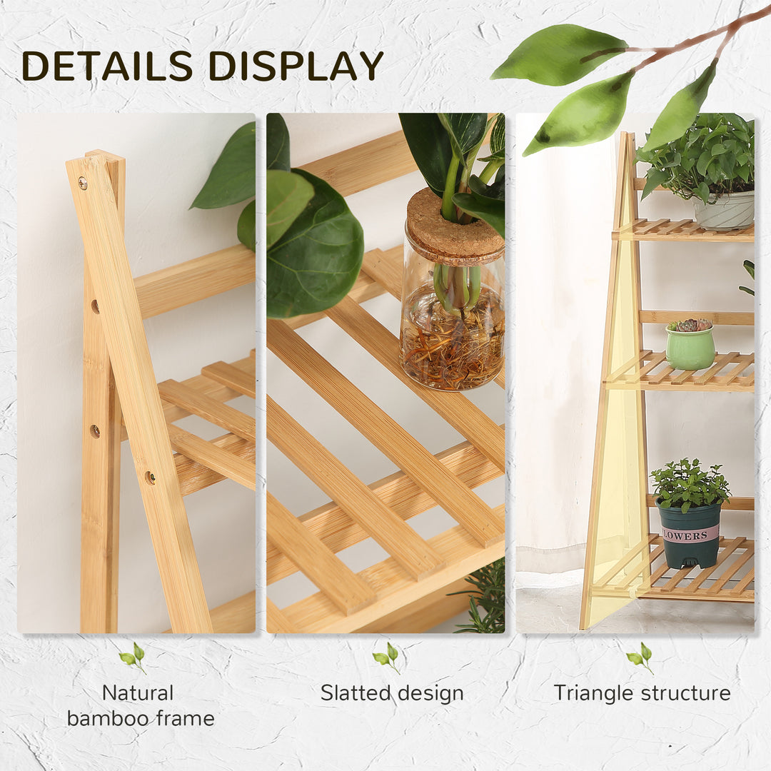 3-Tier Plant Stand, Plant Shelf Rack, Folding Bamboo Display Stand, 98x37x96.5cm, Natural