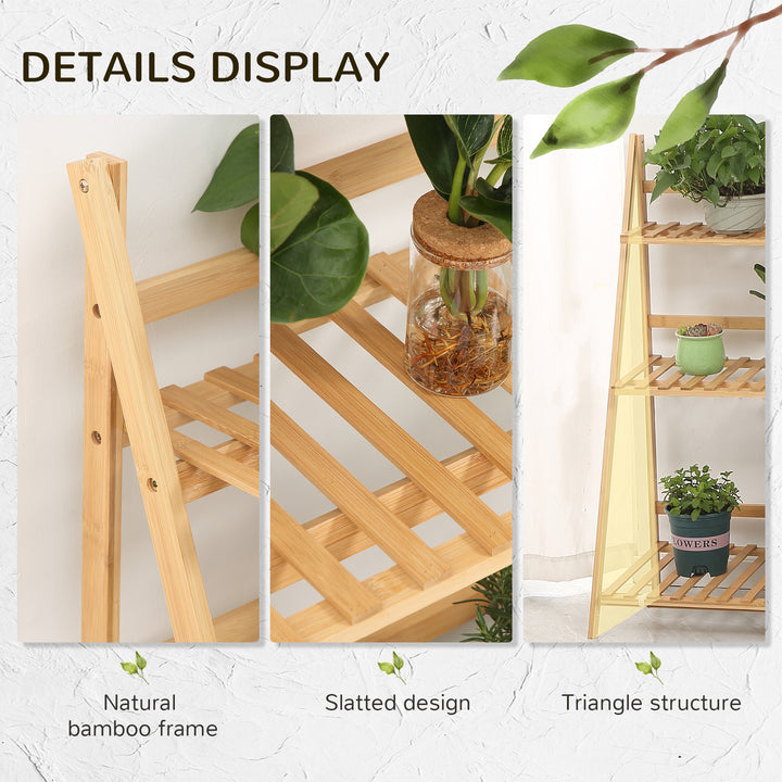 3-Tier Plant Stand, Plant Shelf Rack, Folding Bamboo Display Stand, 98x37x96.5cm, Natural