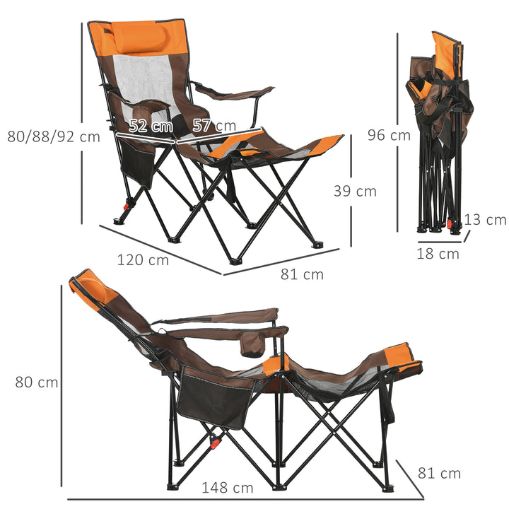 Foldable Reclining Garden Chairs with Footrest and Adjustable Backrest, Portable Camping Chair with Headrest, Cup Holder, Side Pocket Black