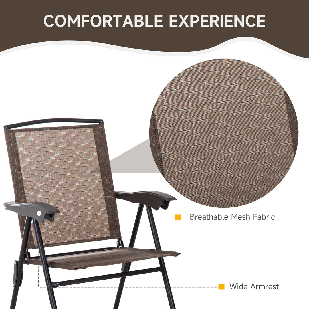 Outsunny 3 Piece Patio Furniture Garden Bistro Set Outdoor 2 Folding Chairs 1 Tempered Glass Table  Adjustable Backrest Metal - Brown