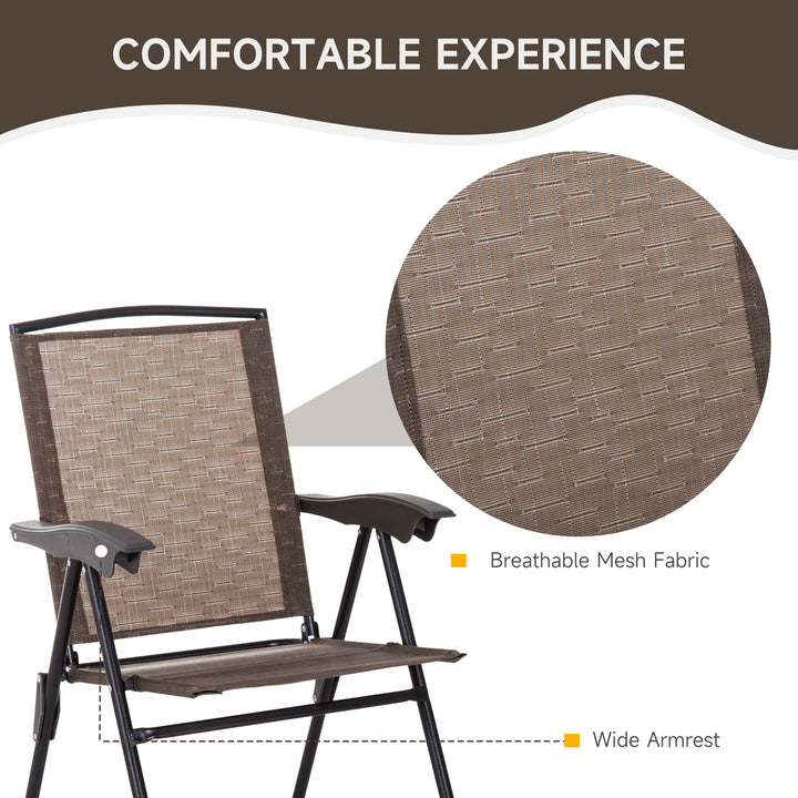 Outsunny 3 Piece Patio Furniture Garden Bistro Set Outdoor 2 Folding Chairs 1 Tempered Glass Table  Adjustable Backrest Metal - Brown