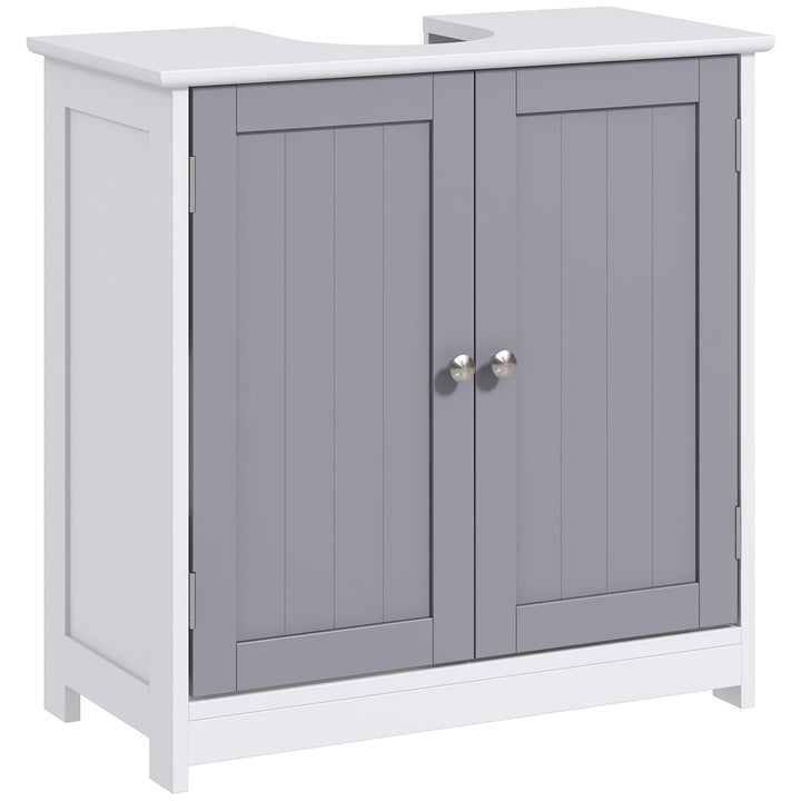 kleankin Vanity Unit Under Sink Bathroom Storage Cabinet w/ Adjustable Shelf Handles Drain Hole Cabinet Space Saver Organizer 60x60cm - White & Grey