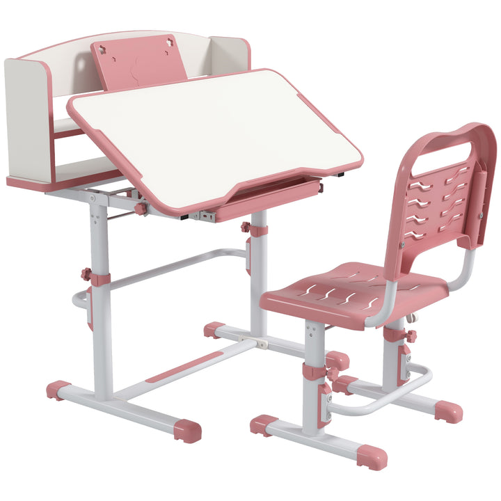 Height Adjustable Kids Study Table and Chair Set - Pink