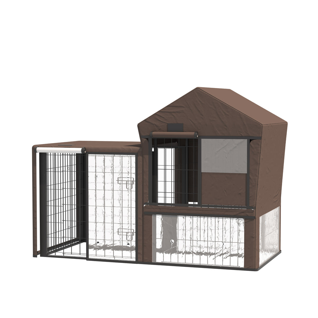 PawHut Rabbit Hutch Cover, Water-Resistant Pets Cage Protector, Breathable Guinea Pig Cage Cover - Brown