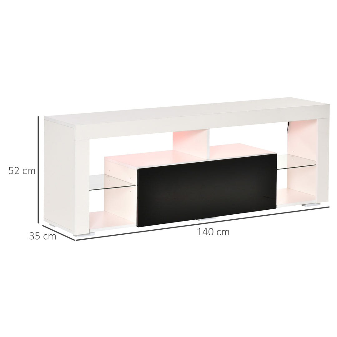 HOMCOM 140cm TV Stand Cabinet High Gloss Media TV Stand Unit with LED RGB Light and Storage Shelf for 55 inch TV Black and White