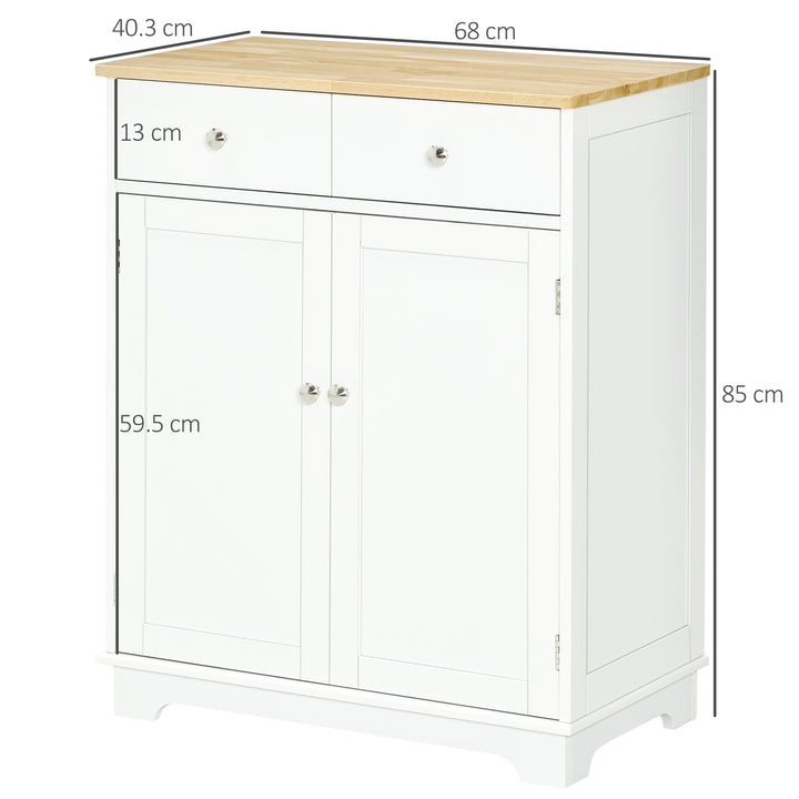 Kitchen Floor Cabinet Side Storage Cupboard Multi-use Sideboard Table with Solid Wood Top, Adjustable Shelf Drawer for Dining Living Room