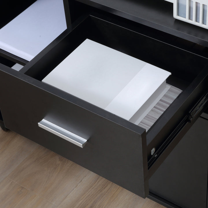 Vinsetto Filing Cabinet with Wheels, Mobile Printer Stand with Open Shelves and Drawers for A4 Size Documents, Black