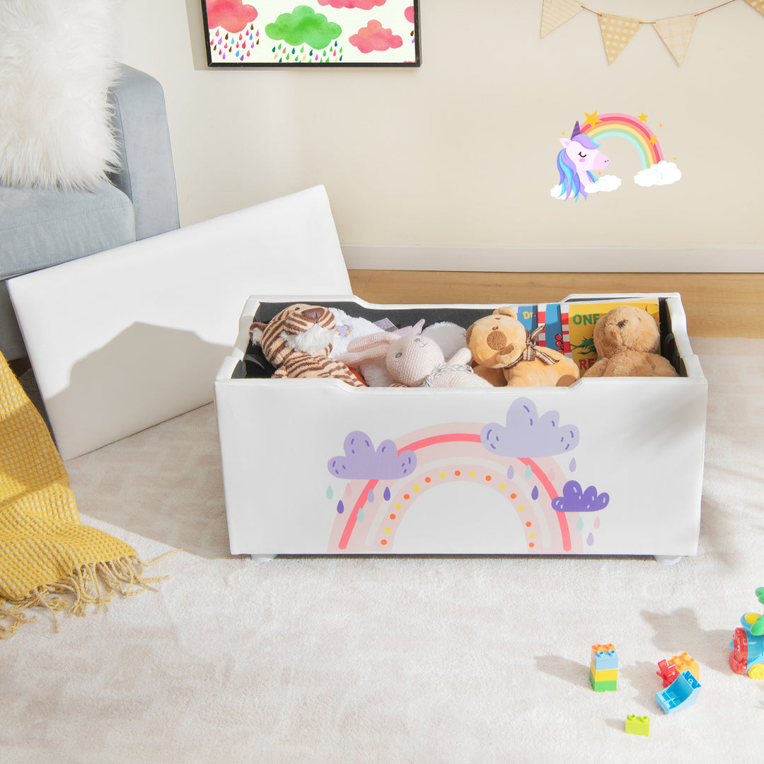 Upholstered Kids Toy Storage Box for Bedroom Nursery Playroom-White
