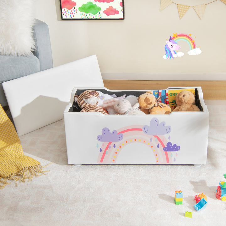 Upholstered Kids Toy Storage Box for Bedroom Nursery Playroom-White