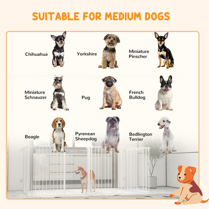 2-In-1 Multifunctional Dog Pen and Safety Pet Gate, 8 Panel Dog Playpen with Double-locking Door, Foldable Dog Barrier for Medium Dogs, 90cm High, White