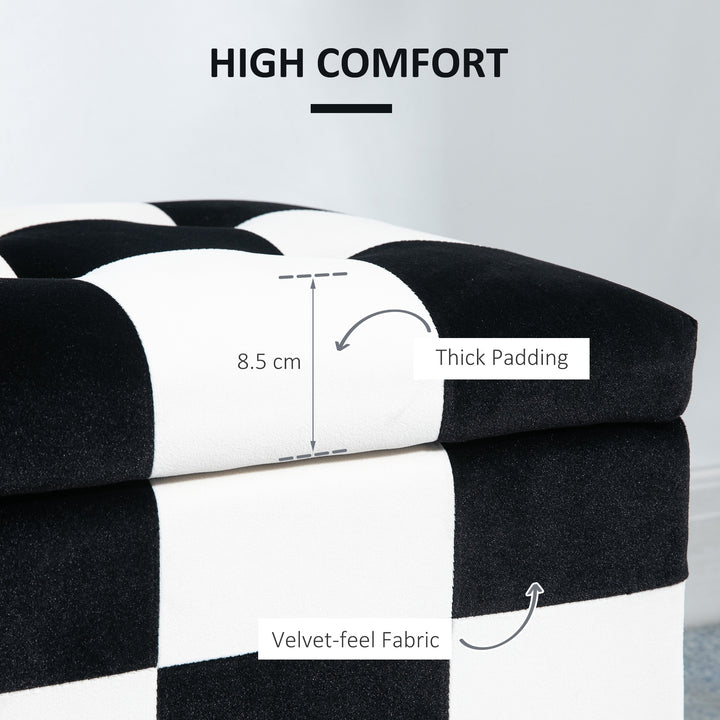 Velvet Storage Ottoman, Button-tufted Footstool Box, White & Black