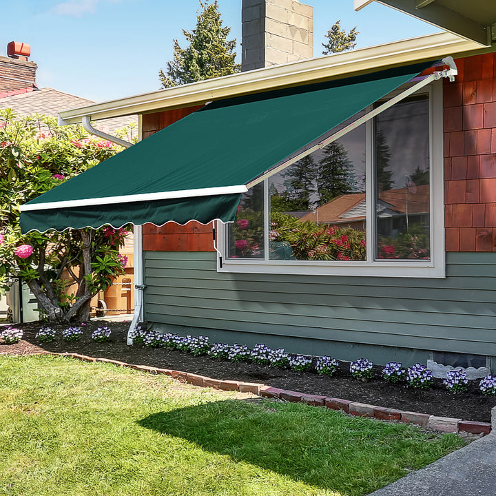 3.5 x 2.5 m Garden Patio Manual Awning Canopy Sun Shade Shelter with Winding Handle - Green