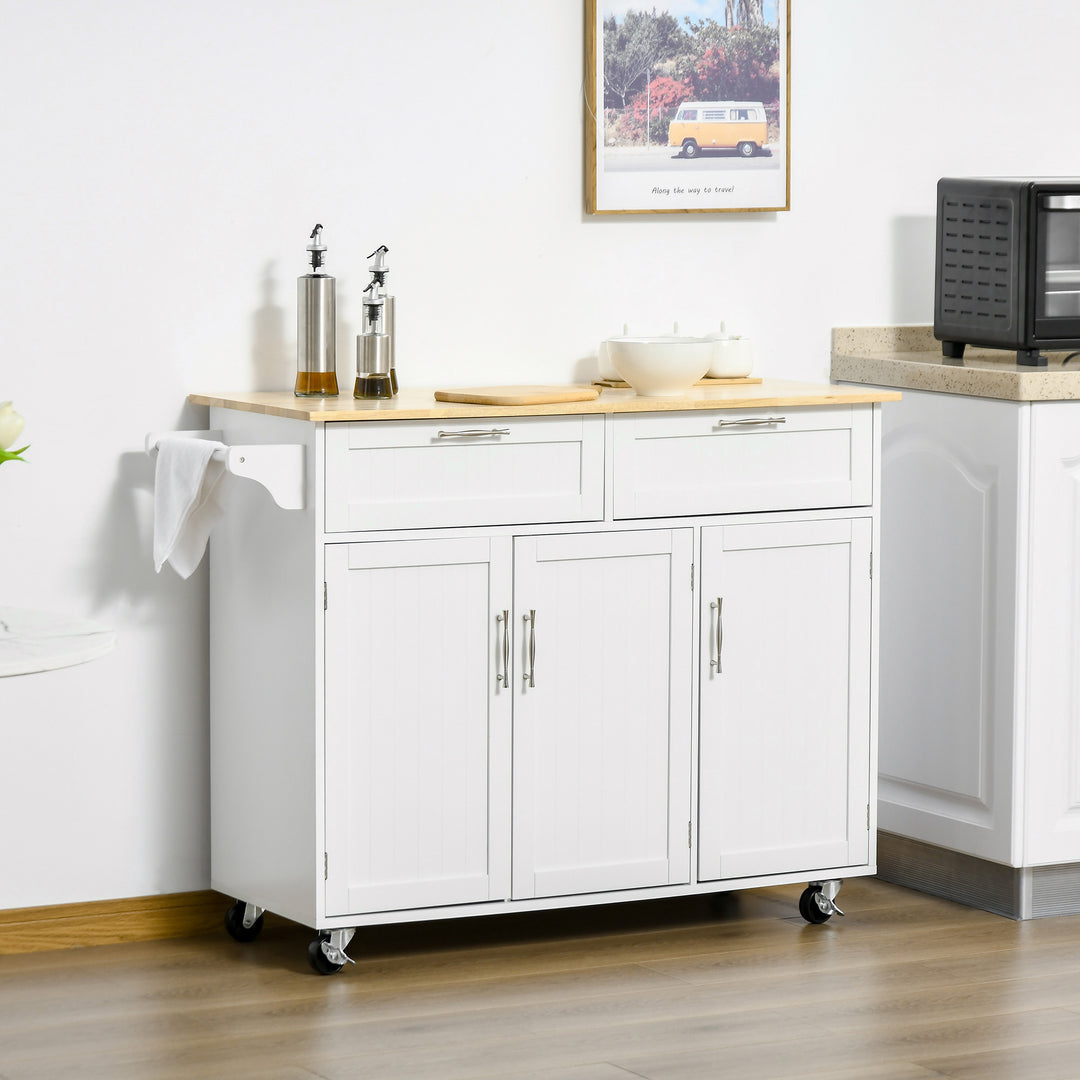 Kitchen Island Utility Cart, with 2 Storage Drawers & Cabinets for Dining Room, White