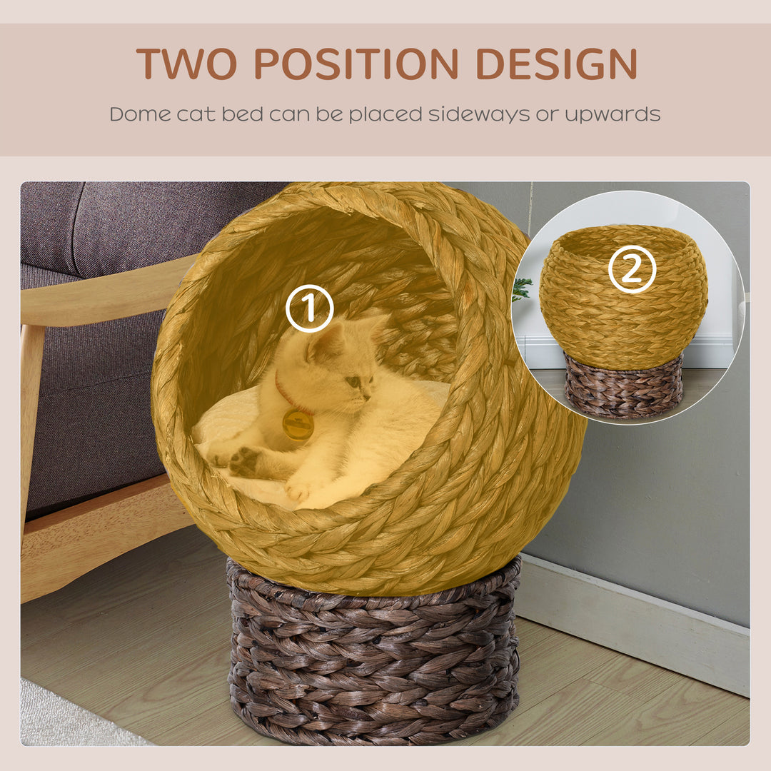 Wicker Cat Bed, Raised Rattan Cat Basket with Cylindrical Base, Soft Washable Cushion, 42 x 33 x 52cm - Brown