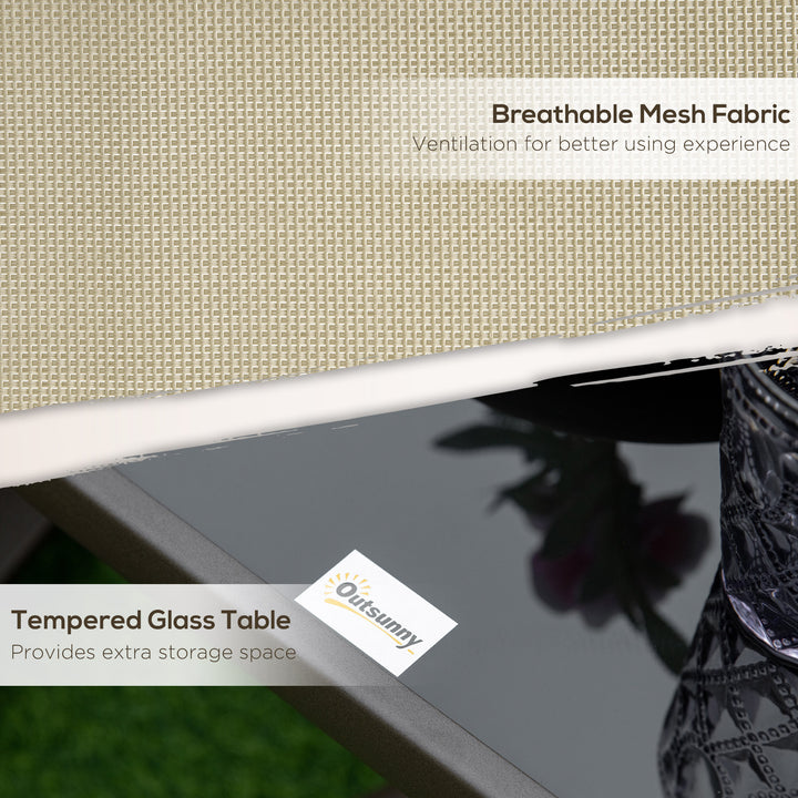 Gliding Chair &amp; Tea Table Set withTempered Glass Tabletop - Khaki