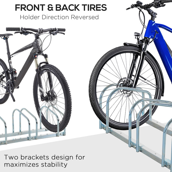 HOMCOM Bike Stand Parking Rack Floor or Wall Mount Bicycle Cycle Storage Locking Stand (4 Racks, Silver)