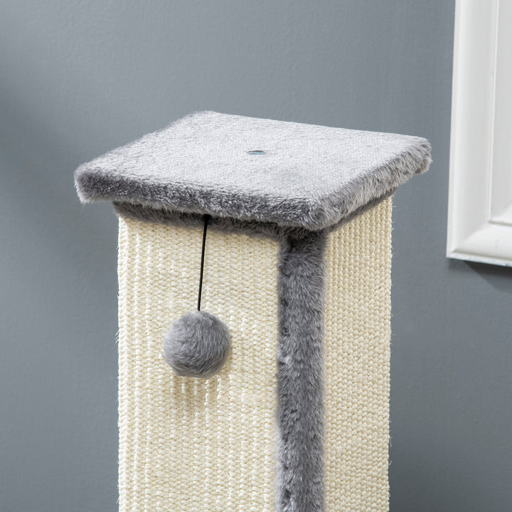 PawHut 81cm Cat Scratcher, Vertical Full Scratcher with Natural Sisal Rope, Hanging Ball and Soft Plush, Grey