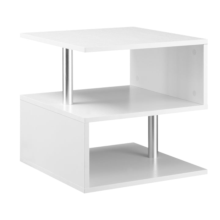 End Table S shape 2 Tier Storage Shelves Organizer Versatile Home office furniture (White)