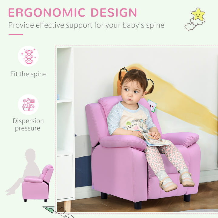 Kids Children Recliner Lounger Armchair Games Chair Sofa Seat PU Leather Look w/ Storage Space on Arms (Pink)