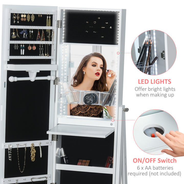 LED Light Jewelry Cabinet Storage Armoire w/ 2 Mirrors Drawers Hooks Shelves Make-Up Vanity Dresser Adjustable Bedroom Home White