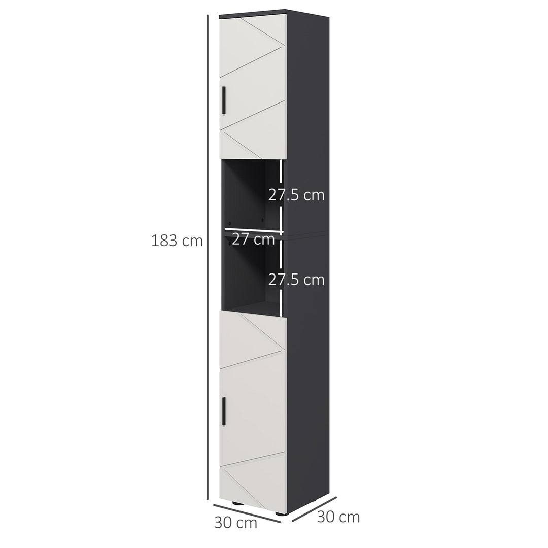 183cm Tall Bathroom Cabinet, Narrow Bathroom Storage Cabinet w/ Open Shelves, 2 Doors Cabinets, Adjustable Shelves, Grey