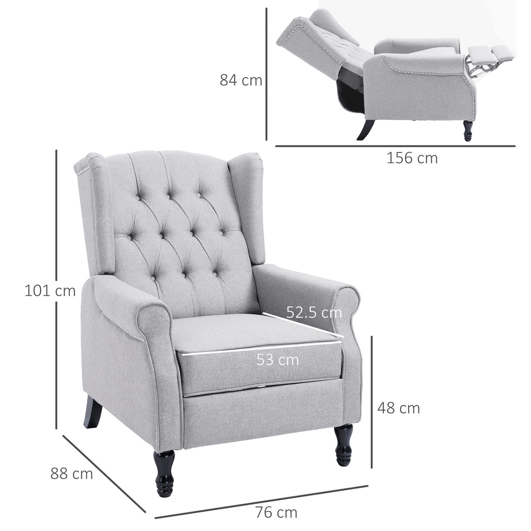 HOMCOM Recliner Armchair for Living Room, Reclining Chair, Wingback Chair with Button Tufted Back and Footrest, Light Grey