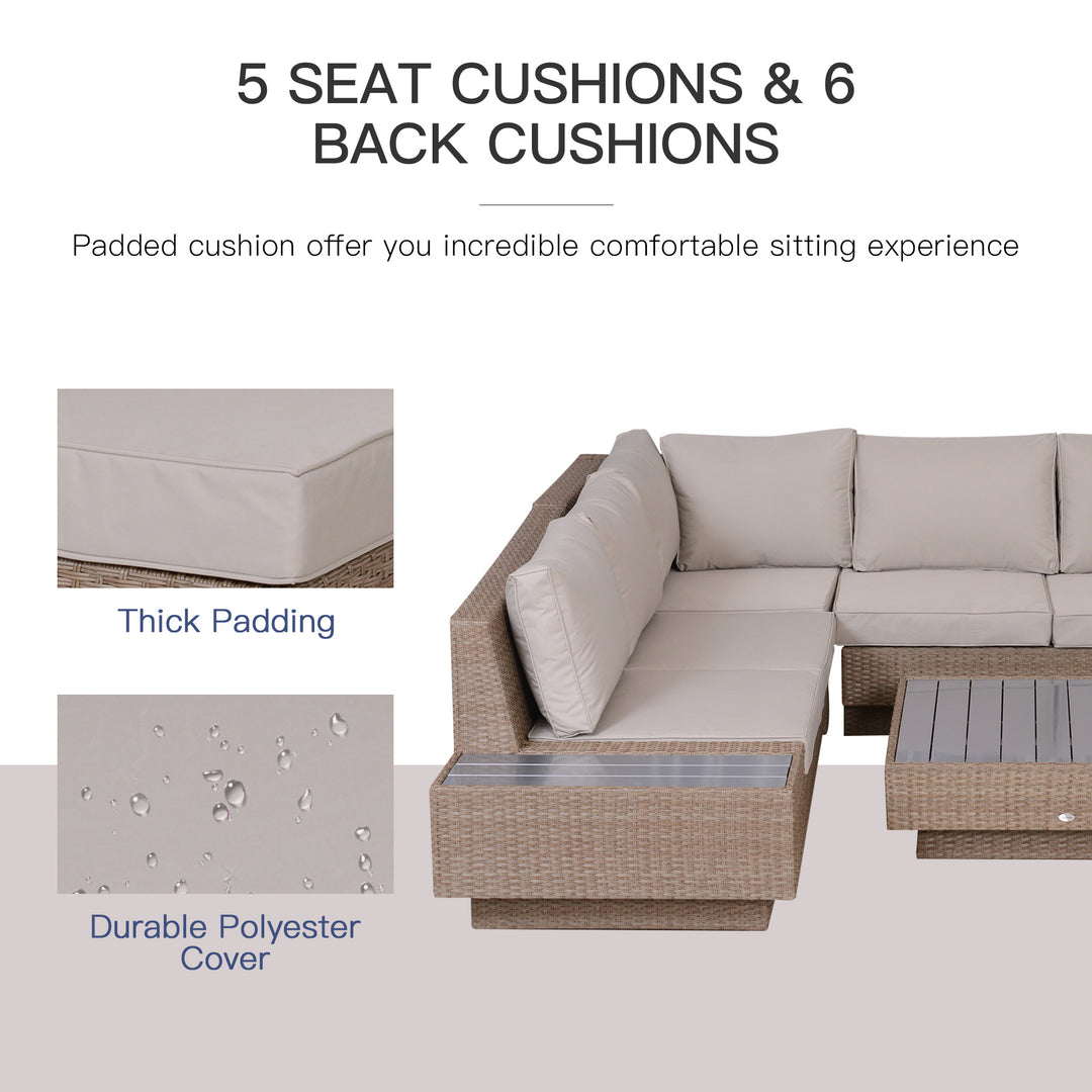 5-Seater Rattan Garden Furniture Outdoor Sectional Corner Sofa and Coffee Table Set  Conservatory Wicker Weave w/ Armrest Cushions, Beige