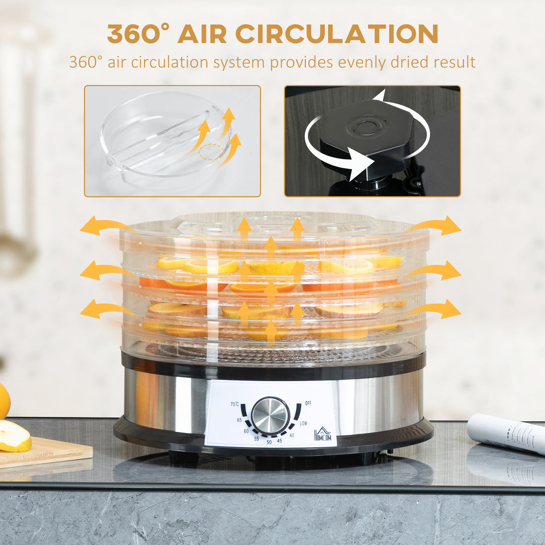 5 Tier Food Dehydrator, 250W Stainless Steel Food Dryer Machine with Adjustable Temperature for Drying Fruit, Meat, Vegetable, Silver