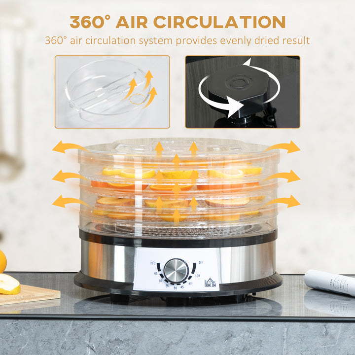 5 Tier Food Dehydrator, 250W Stainless Steel Food Dryer Machine with Adjustable Temperature for Drying Fruit, Meat, Vegetable, Silver