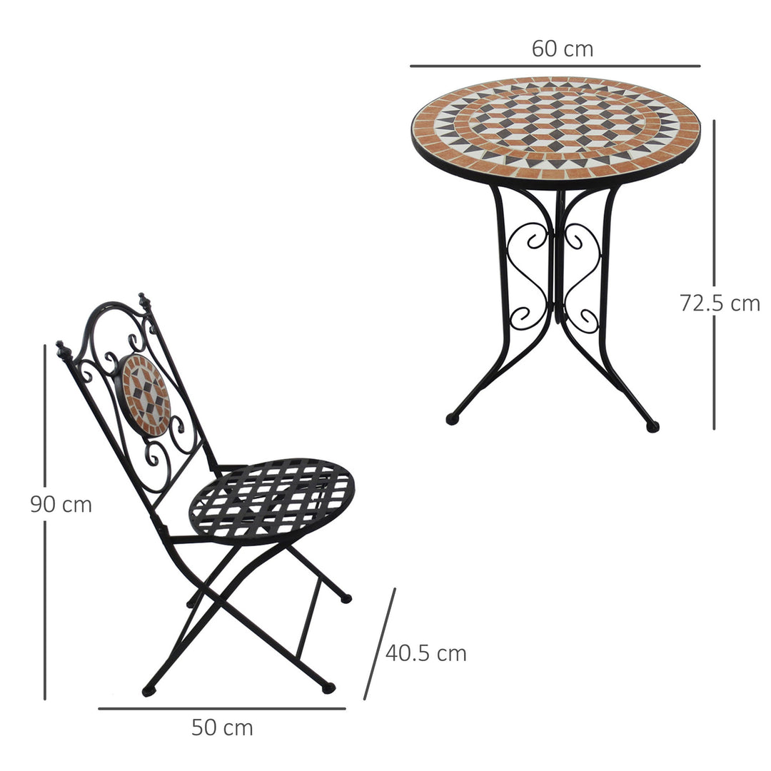 3 PCs Garden Mosaic Bistro Set Outdoor Patio 2 Folding Chairs &amp; 1 Round Table  Outdoor Metal Furniture Vintage