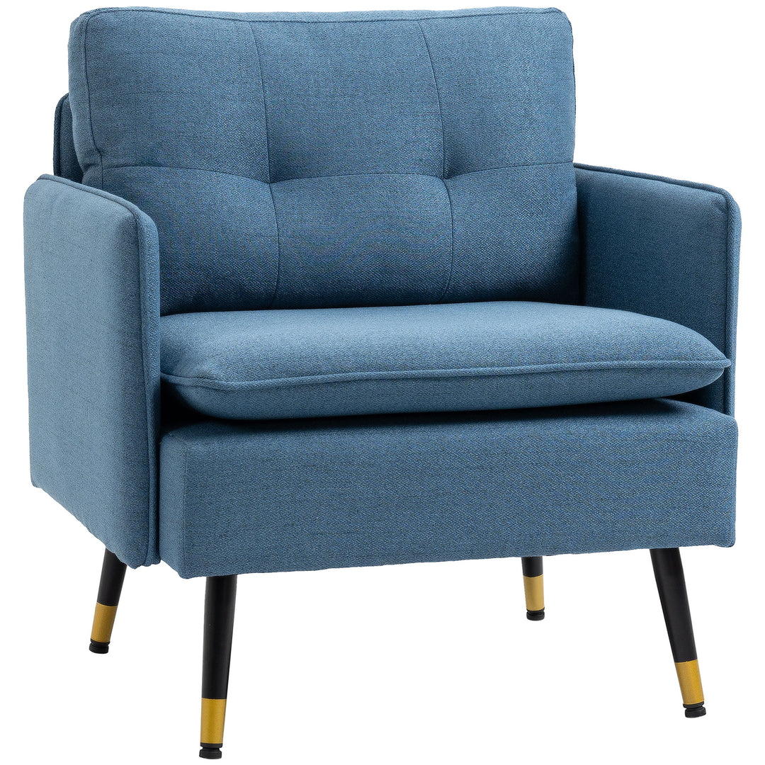 Modern Armchairs with Steel Legs, Upholstered Button Tufted Accent Chairs for Living Room and Bedroom, Dark Blue