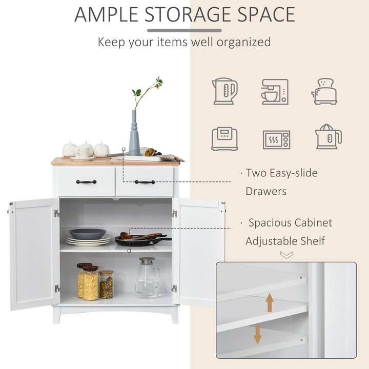 Modern Organising Kitchen Cupboard, Wooden Storage Cabinet, Tableware Organizer with 2 Drawers for Living & Dining Pantry Room, White