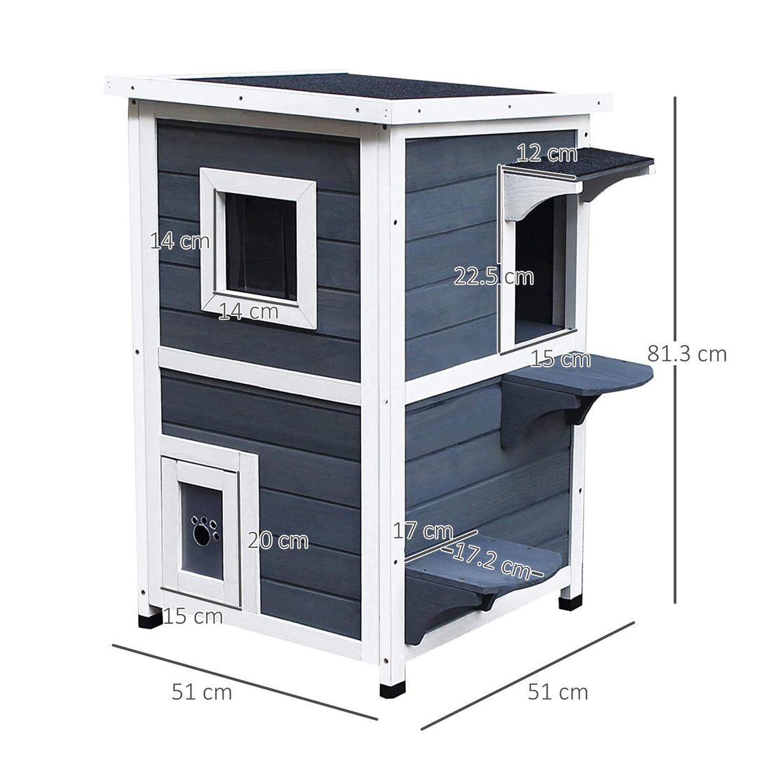 Solid Wood 2-Floor Cat Condo Kitten Shelter with Window