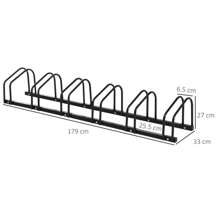 HOMCOM Bike Stand Parking Rack Floor or Wall Mount Bicycle Cycle Storage Locking Stand 179L x 33W x 27H (6 Racks, Black)