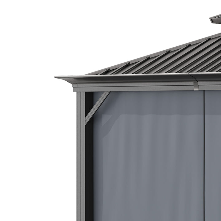 3.7 x 3(m) Outdoor Hardtop Gazebo Canopy Aluminum Frame with 2-Tier Roof &amp; Mesh Netting Sidewalls for Patio, Grey