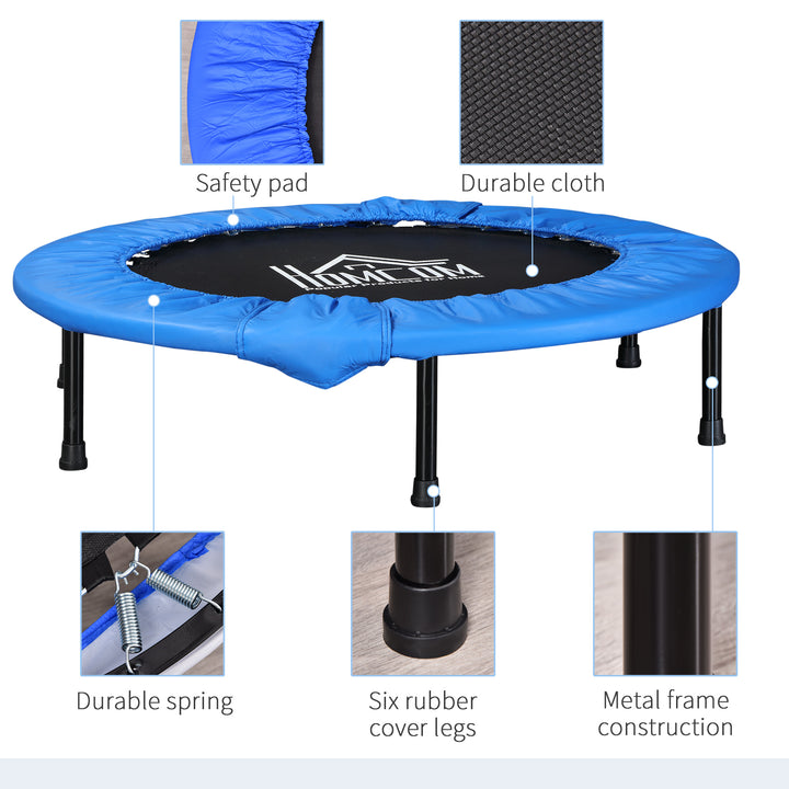 Soozier Φ100cm Foldable Mini Fitness Trampoline Home Gym Yoga Exercise Rebounder Indoor Outdoor Jumper w/ Safety Pad, Blue and Black