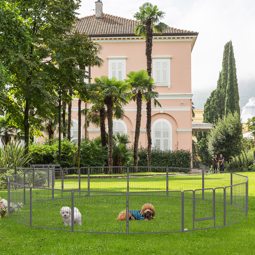 Heavy Duty Dog Pen with 2 Doors, 16 Panels Dog Playpen, Portable Puppy Pen for Indoors, Outdoors, 60H cm