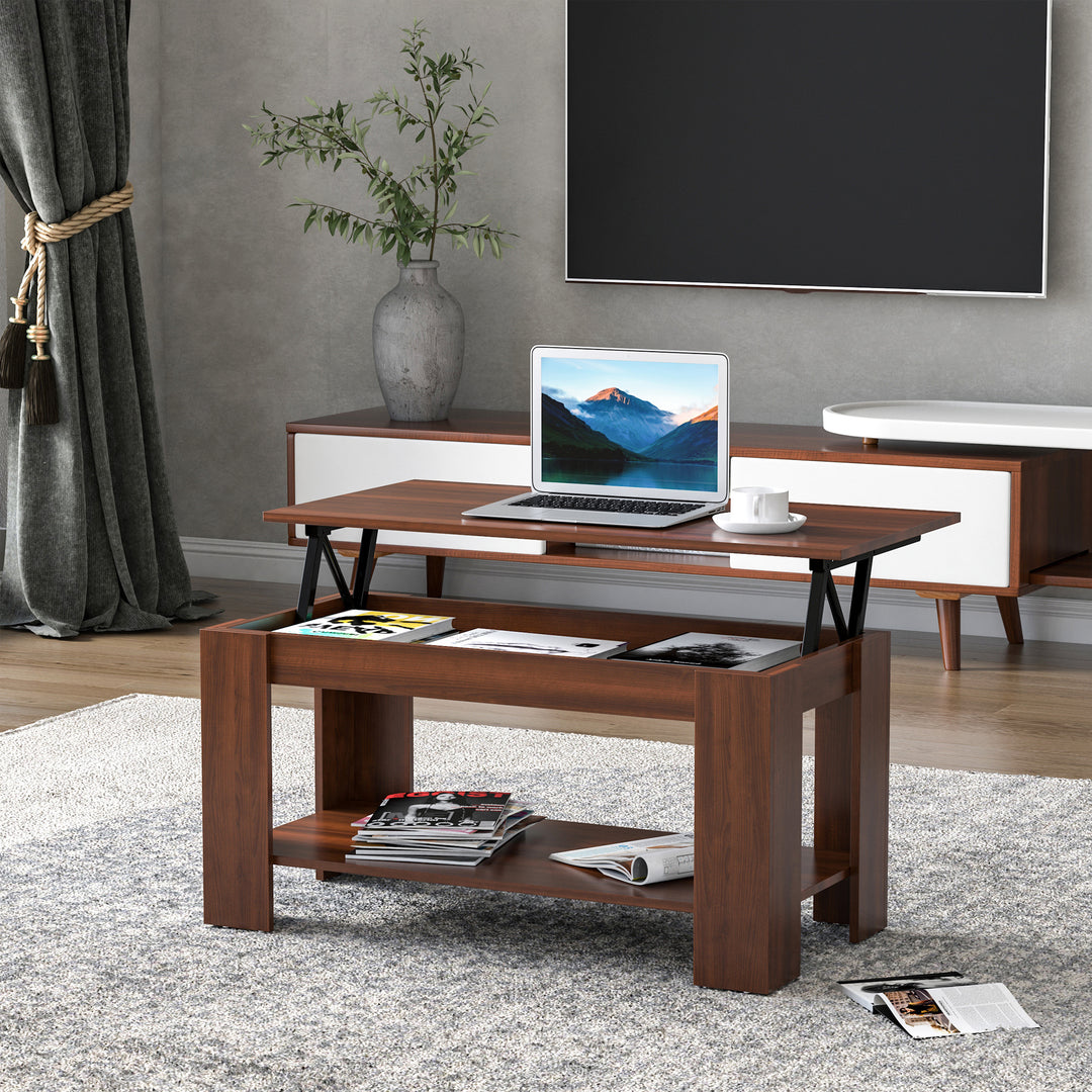Modern Lift Up Top Coffee Table Desk Hidden Storage Bottom Shelf  100W x 50D x 63H cm