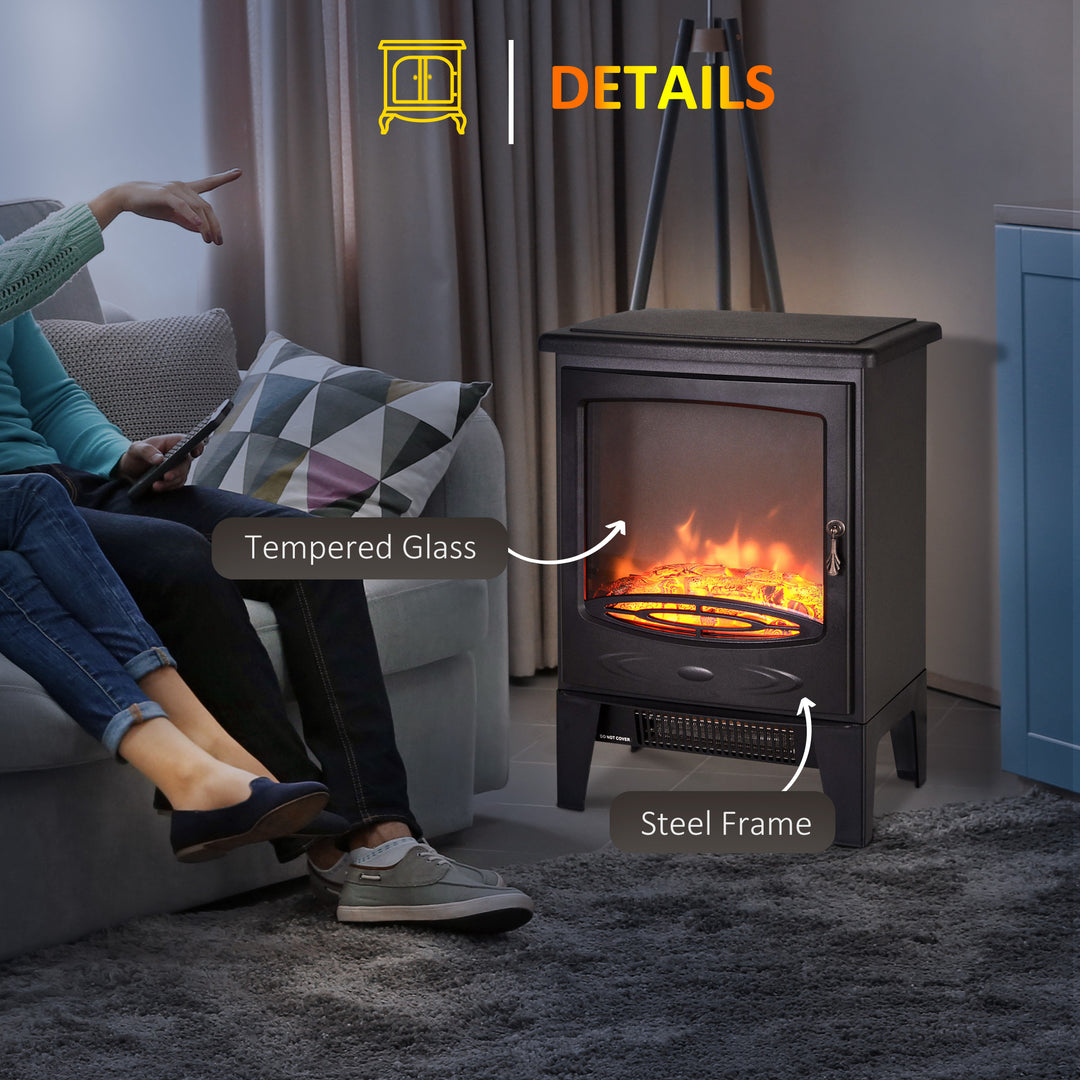 Electric Heater Freestanding Fireplace Artificial Flame Effect w/ Safety Thermostat 950w/1850W Tempered Glass Casing