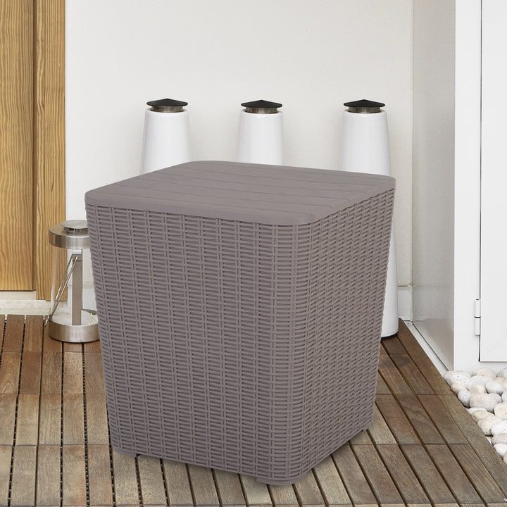 50L Outdoor Rattan-Effect Lift-Top Ice Cooler Table Grey