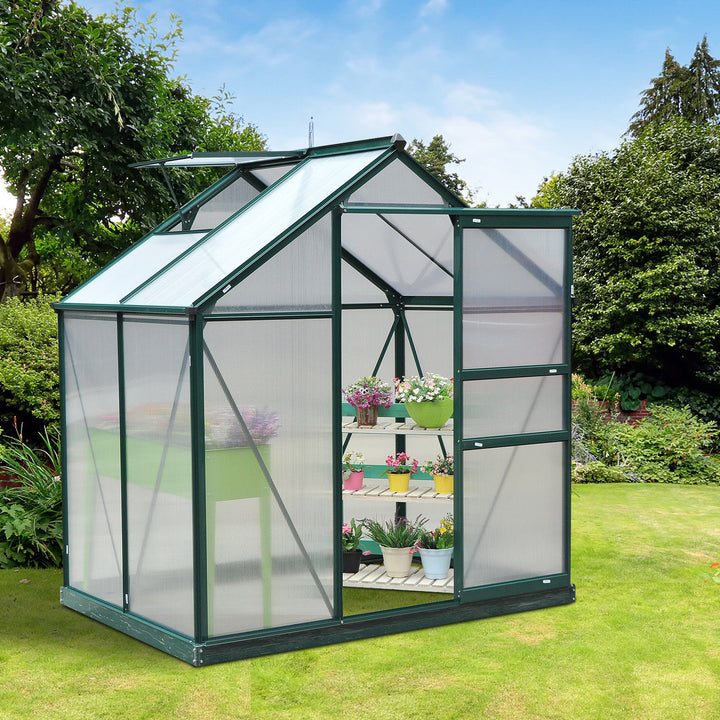 Outsunny Clear Polycarbonate Greenhouse Large Walk-In Green House Garden Plants Grow Galvanized Base Aluminium Frame w/ Slide Door (6ft x 4ft)